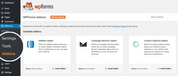 instal addon template wpforms