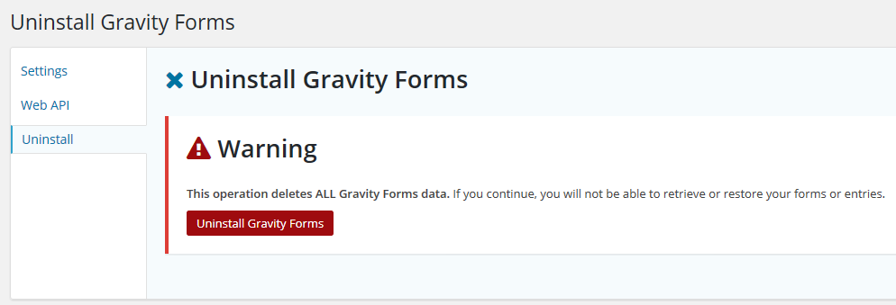 Processus de désinstallation de GravityForms