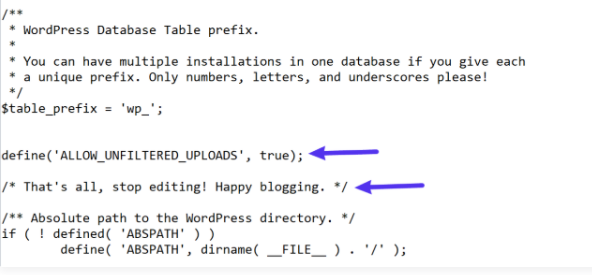 ใส่รหัสลงในไฟล์ wp-config.php