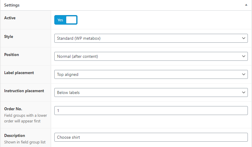 definir la configuración de campos personalizados