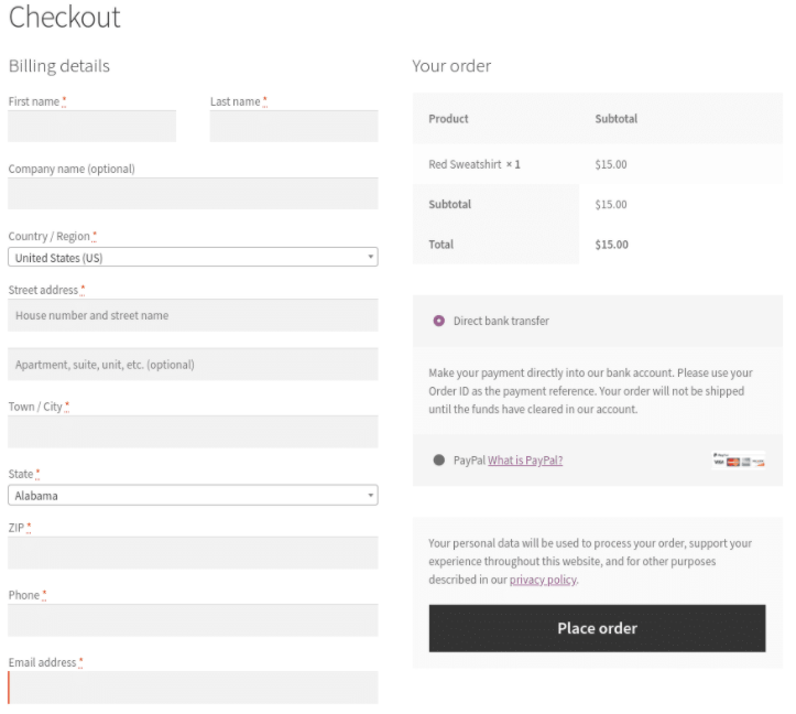 WooCommerce 默認結帳頁面