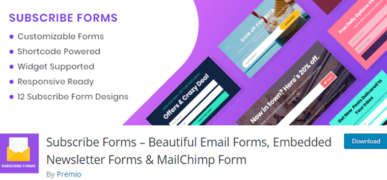 Sottoscrivi moduli Mailchimp Plugin WordPress