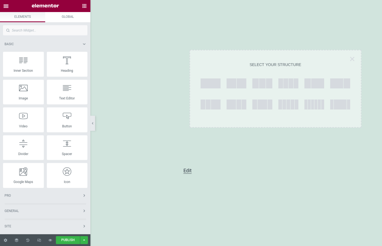 Interface de l'éditeur d'Elementor
