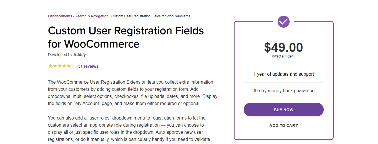 Addify 的 WooCommerce 注册插件