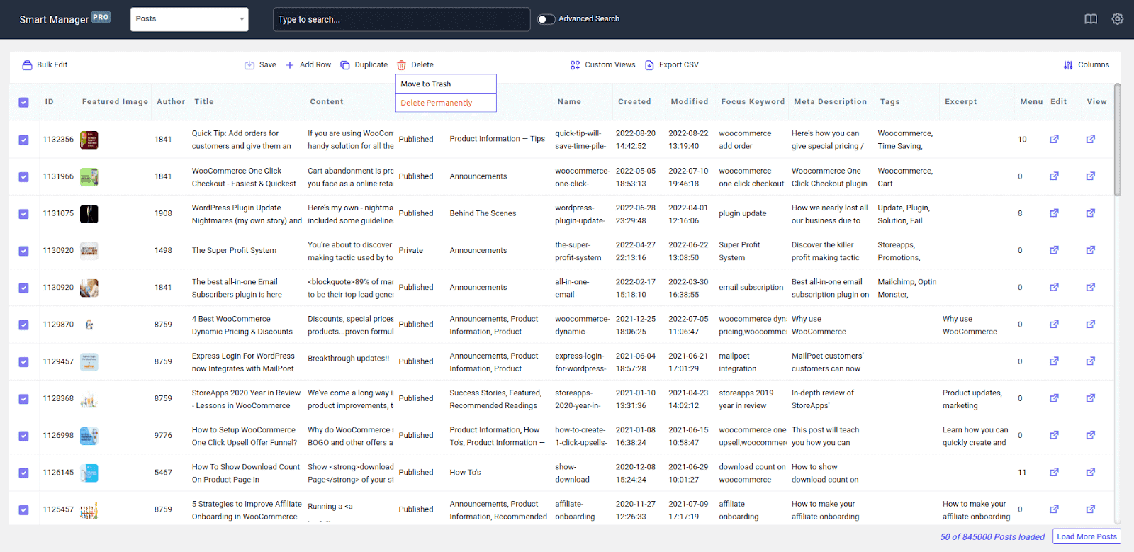 Smart Manager WordPress 投稿ダッシュボード
