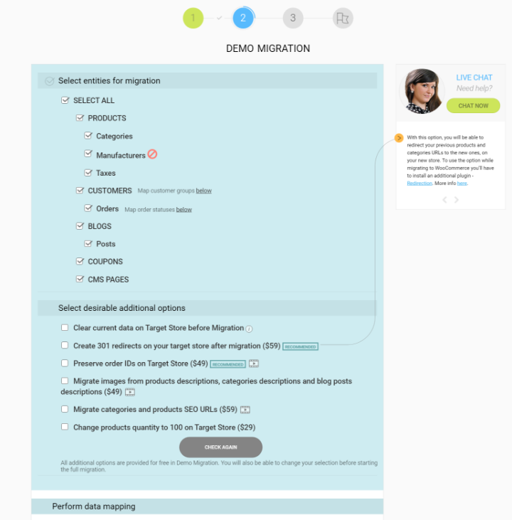 pilih data untuk dimigrasikan Shopify ke WooCommerce