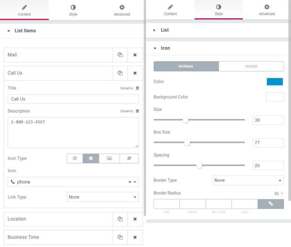 pengaturan gaya widget daftar info