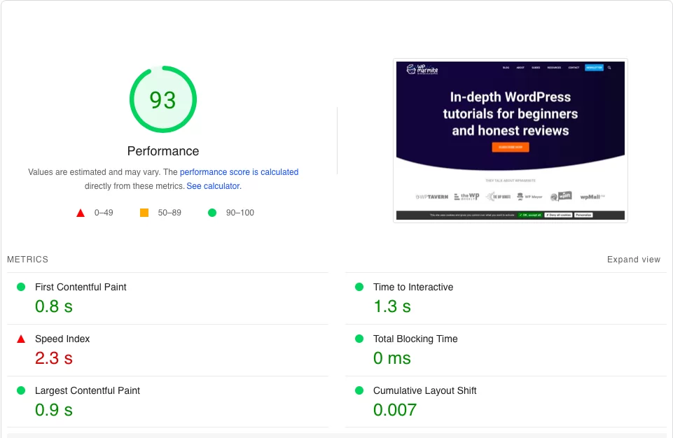 PageSpeed Insights를 사용하면 핵심 웹 바이탈을 측정할 수 있습니다.