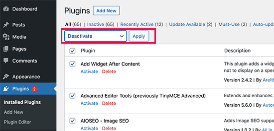 Plugins deaktivieren