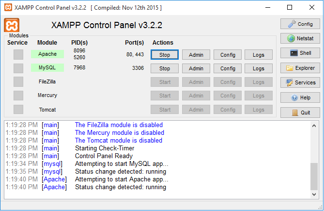 xampp 启动并运行