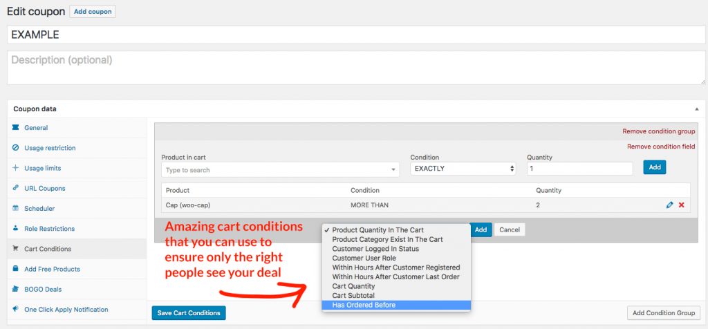 4-cart-conditions - 高级优惠券 Add product to cart and restrict with cart conditions
