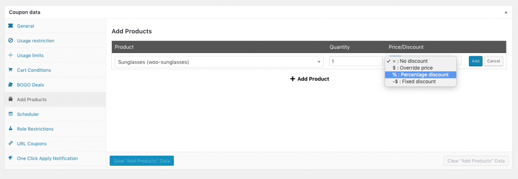 Coupon WooCommerce Aggiungi prodotti e sovrascrivi il prezzo - Coupon avanzati WooCommerce Coupon Add Products And Override Price