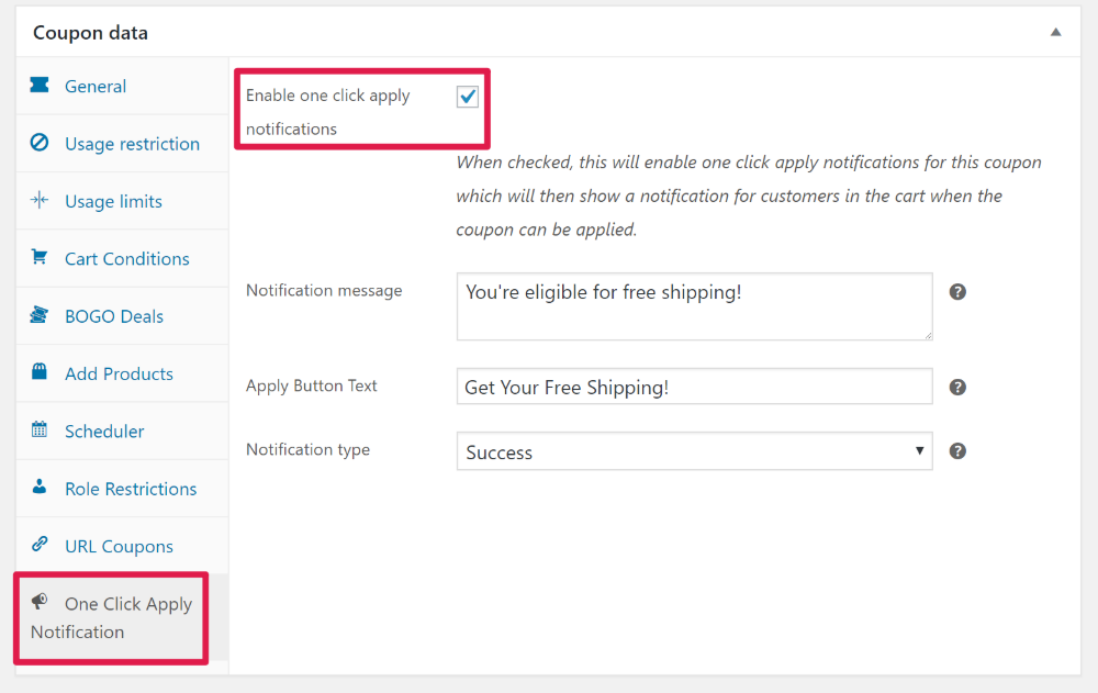 กำหนดค่าฟังก์ชั่นการใช้งานเพียงคลิกเดียว - คูปองขั้นสูง configure one-click apply functionality