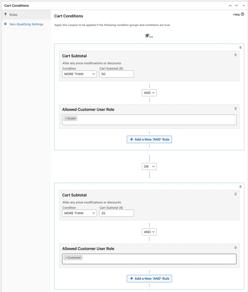 cart-conditions-cart-subtotals-more-than-50-allowed-user-role-guest-and-or - คูปองขั้นสูง