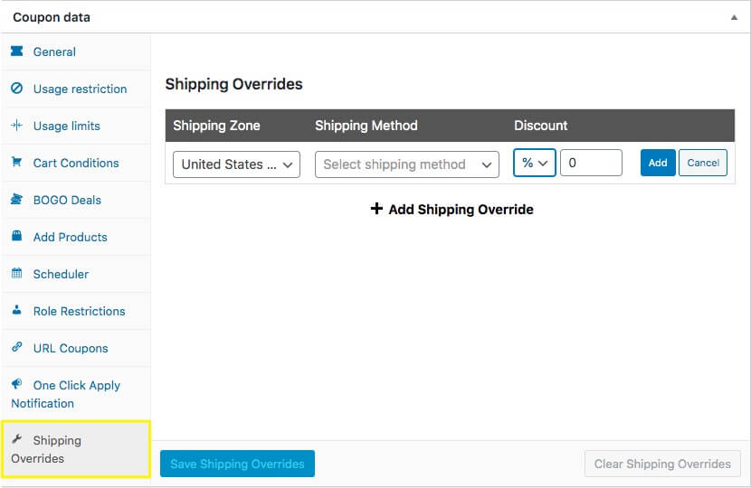 การจัดส่ง - คูปองขั้นสูง Setting up a shipping override.