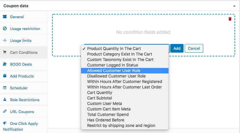 cart-conditions - คูปองขั้นสูง Examples of cart conditions.