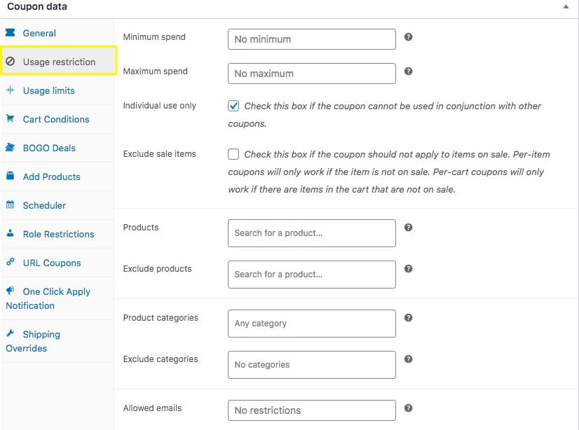 ข้อจำกัดการใช้งาน - คูปองขั้นสูง Setting usage restrictions.
