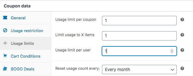 จำนวนการใช้งาน - คูปองขั้นสูง Setting usage limits.