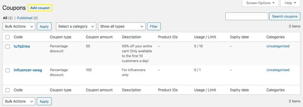 add-new-coupon - Cupones avanzados Adding a new coupon with WooCommerce and Advanced Coupons.
