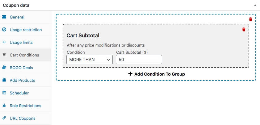 Condiciones del carrito - Cupones avanzados Using Cart Conditions to setup one-click apply notifications.