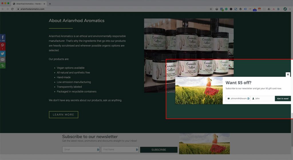arianrhod-aromatics-5-dollar-welcome-offer - Cupones avanzados Grow your store