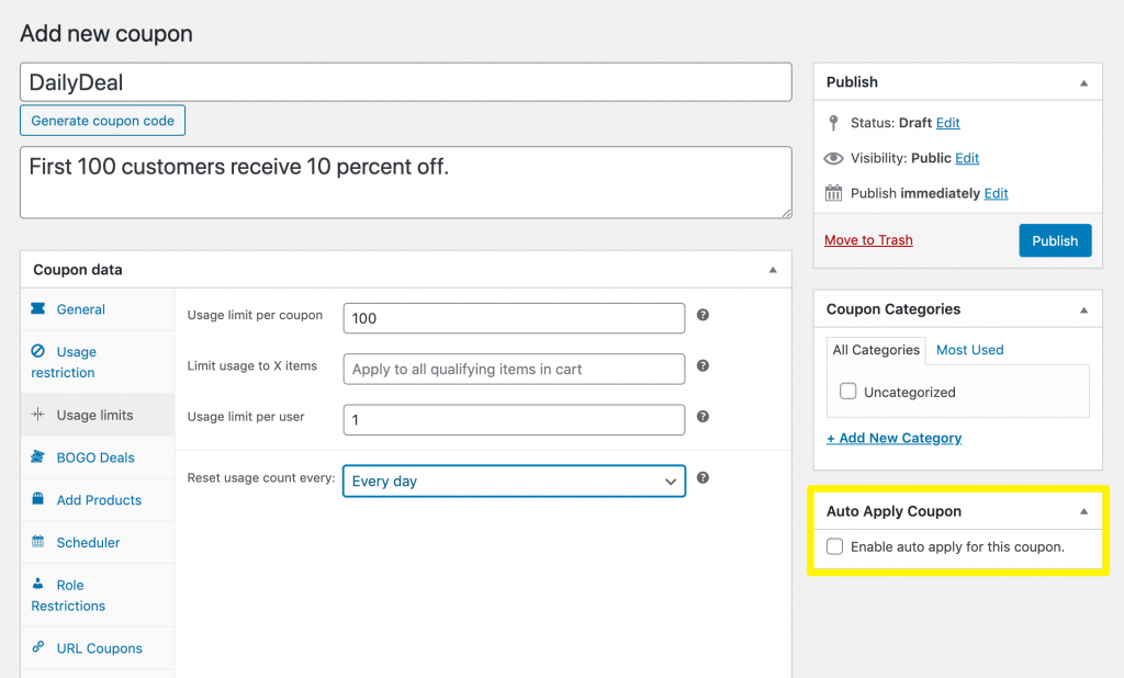 enable-auto-apply - Cupons Avançados Enabling coupon auto apply.