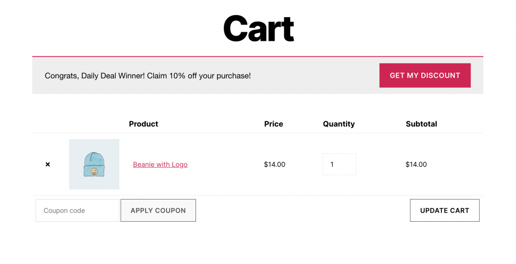 notificação com um clique - Cupons Avançados One-click apply notification in the cart.