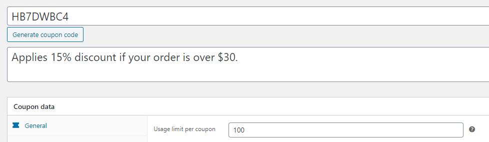 batas penggunaan - Kupon Tingkat Lanjut Configuring coupon usage limits.