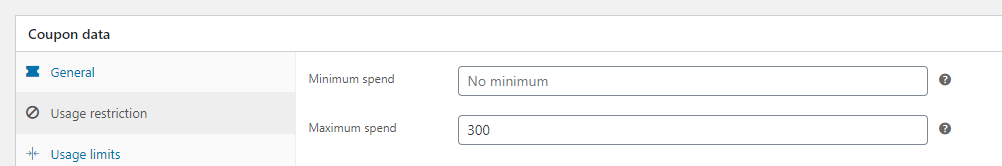 pembelanjaan minimum-maksimum - Kupon Tingkat Lanjut Setting the minimum and maximum spend values.