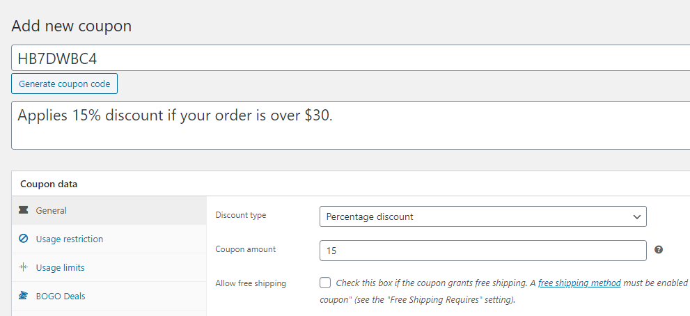 15-diskon - Kupon Lanjutan Creating a new coupon so we can add WooCommerce coupon restrictions