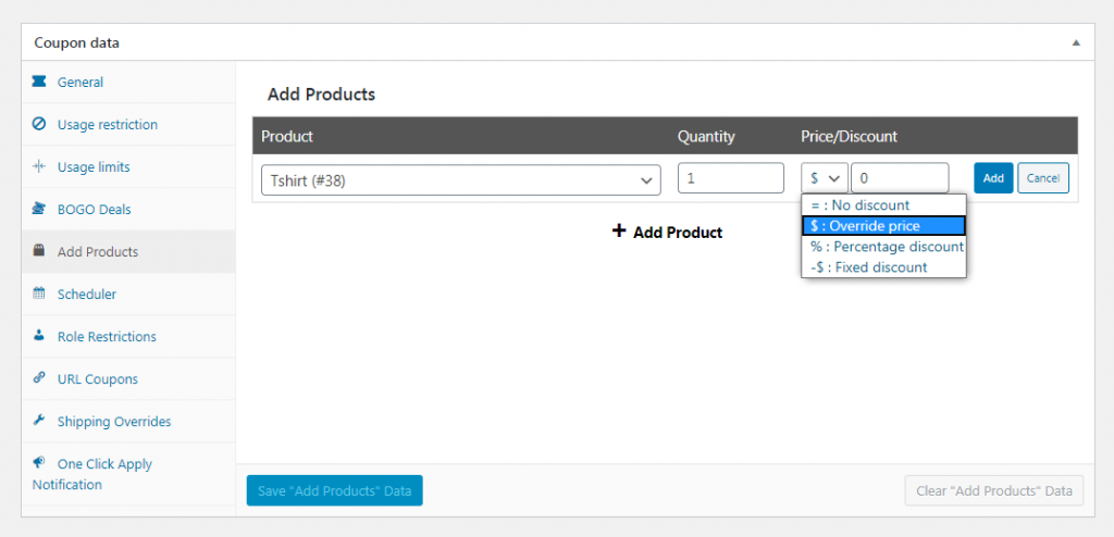 Coupon-add-new-product - 高度なクーポン Adding a product to the coupon.