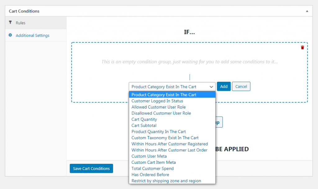 cart-conditions-options - Coupons avancés Cart condition options.