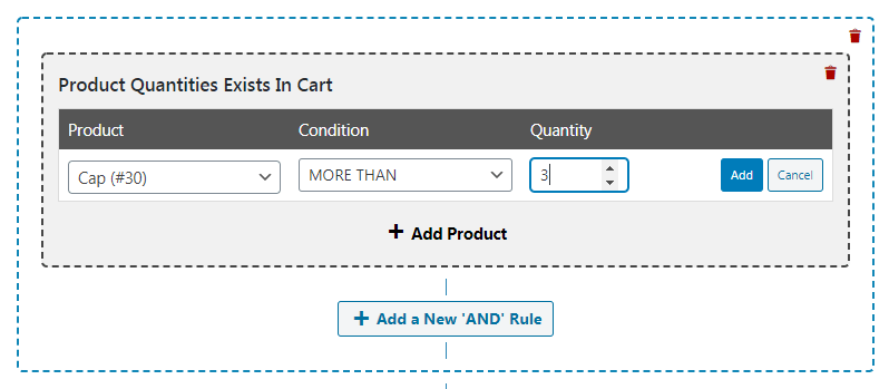 panier-conditions-produit-quantité - Coupons avancés Entering a product quantity.