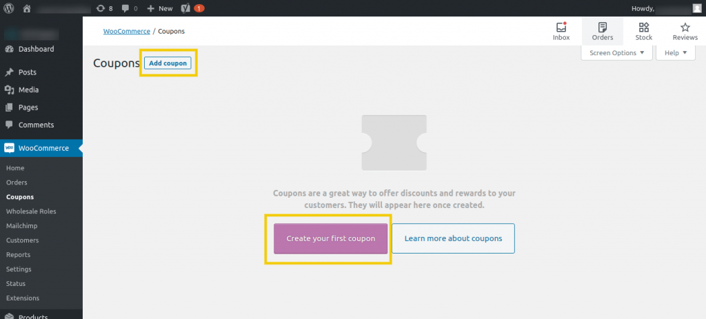 add-coupon-button - Kupony zaawansowane A screenshot of the WordPress backend