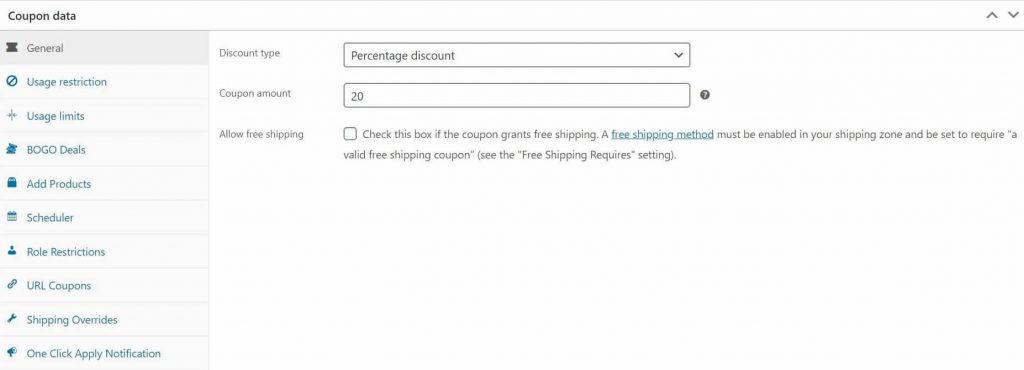 kwota-kuponu - Kupony zaawansowane Configuring the discount type and amount.