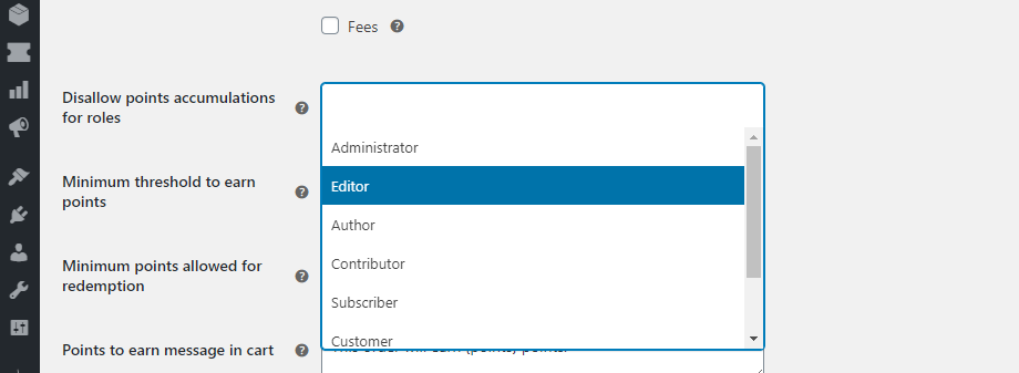 disallow-roller - Gelişmiş Kuponlar Disallowing specific user roles from collecting reward points
