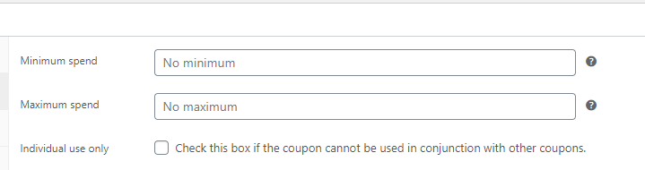 cupons-in-woocommerce - Cupons Avançados Configuring minimum and maximum spends for coupons.