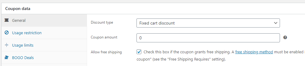 Permitir frete grátis - Cupons Avançados Enabling free shipping for a coupon.