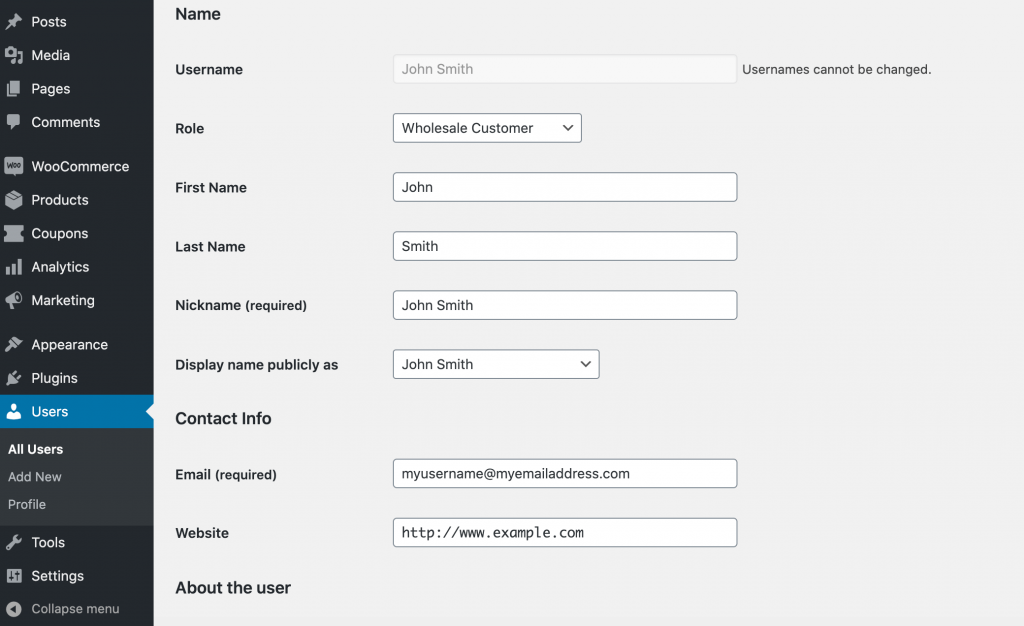 edit-customer-role - 高度なクーポン The "Users" dashboard, as seen in WordPress.
