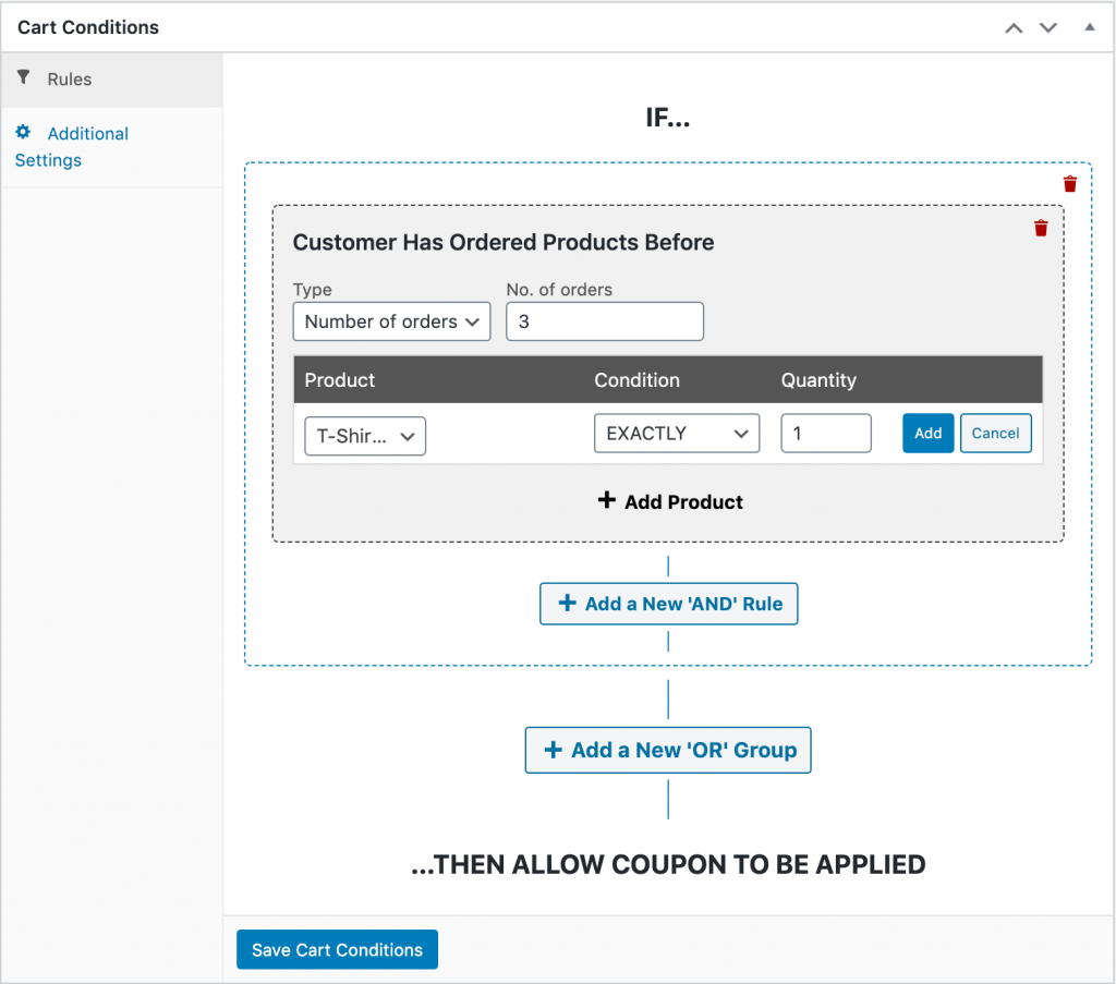订单数量 - 高级优惠券 Requiring customers to have ordered a specific product a certain number of times to receive a discount.