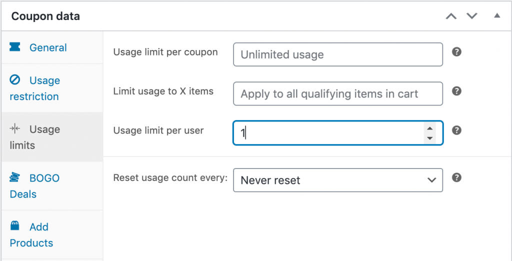 next-order-usage-limit - 高级优惠券 Putting a usage limit on a WooCommerce next order coupon.