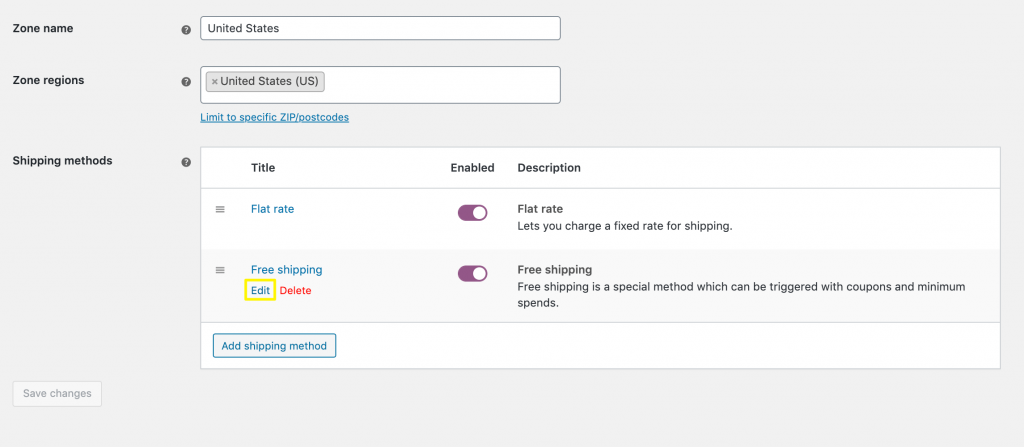 edit-free-shipping - 高度なクーポン Editing a WooCommerce free shipping method.