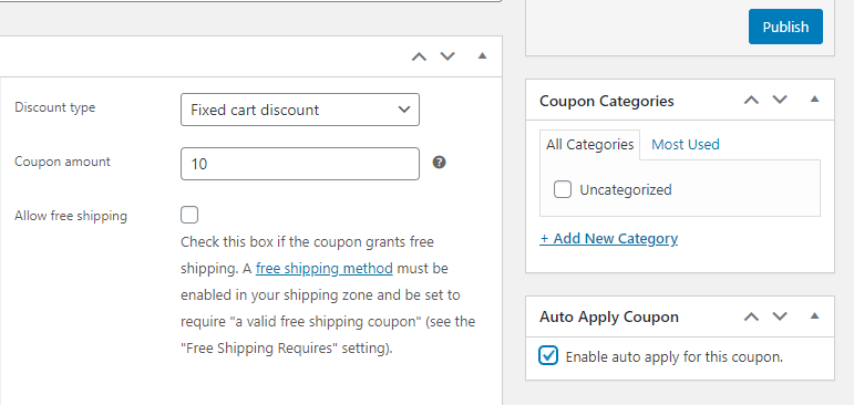 启用自动应用 - 高级优惠券 Enabling auto-apply for a WooCommerce cart discount