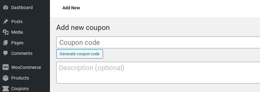add-new-coupon - 고급 쿠폰 The 'Add new coupon' screen in WooCommerce.