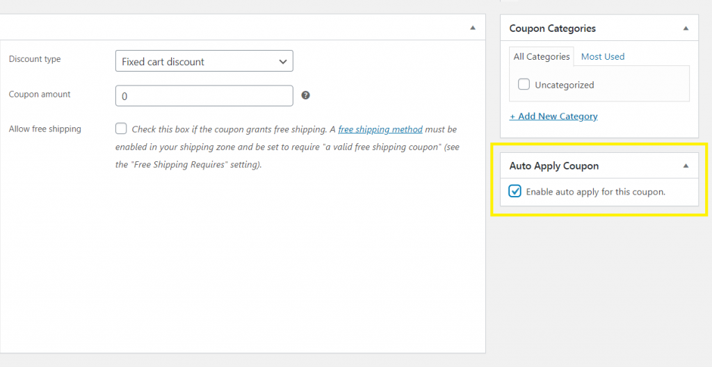 auto-apply-check-box-1 - Cupons Avançados Enabling the auto apply feature.
