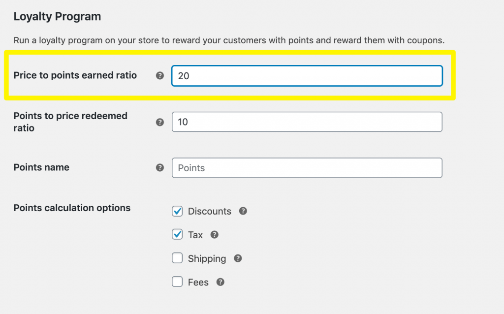 가격 대 포인트 비율 - 고급 쿠폰 The price to points earned ratio setting.