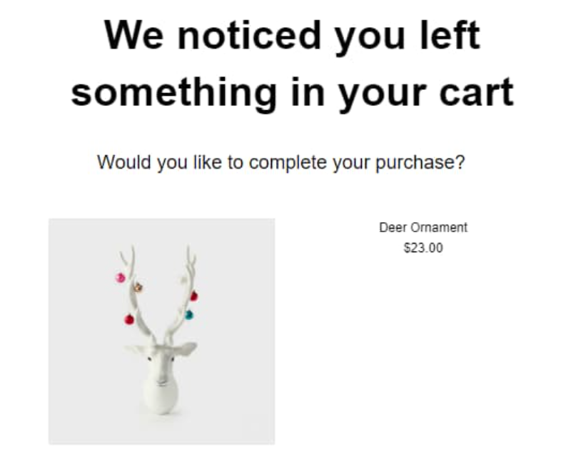 放棄されたカートの電子メール - 高度なクーポン An abandoned cart email example