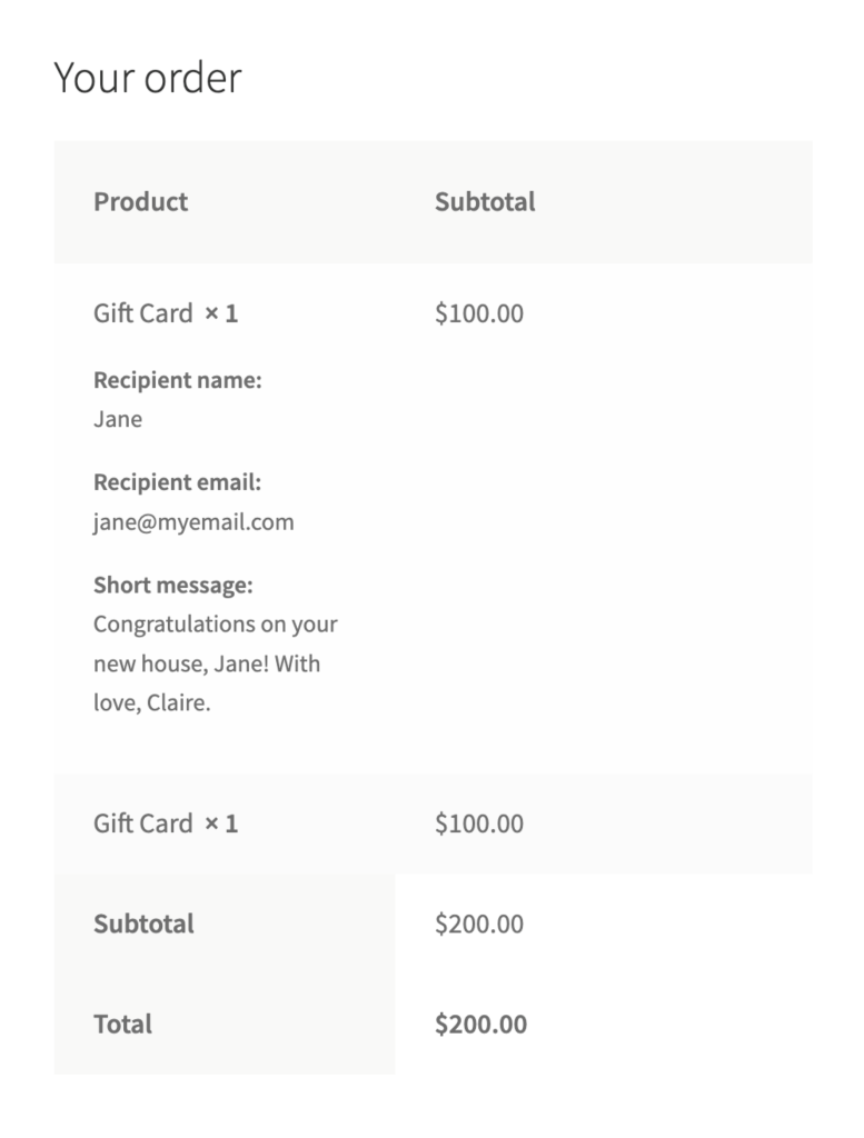 giftcard3 - 高度なクーポン Order details table for gift cards