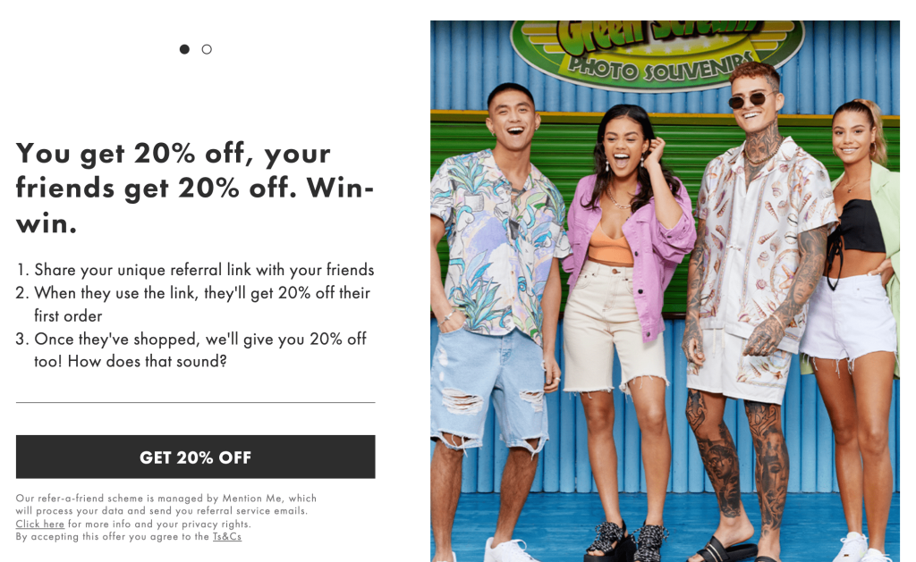 Remise basée sur un pourcentage - Coupons avancés ASOS offers 20% off when you share your refer friends.
