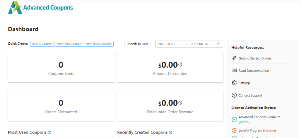 Advanced-coupons-free-dashboard - Coupons avancés Advanced Coupons Free Version 4.3 Dashboard